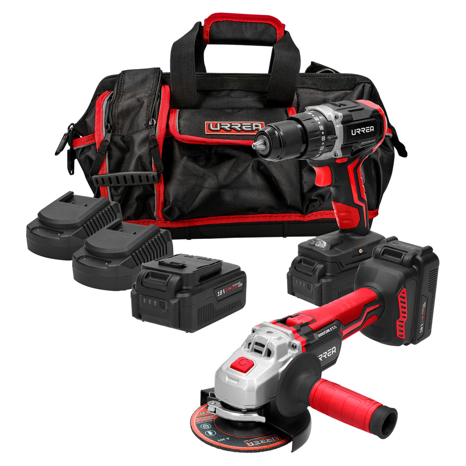 Juego de rotomartillo y esmeriladora a batería Li-ion 18 V, 3 piezas en maleta Urrea JPI06