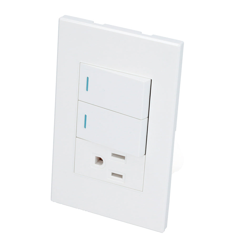 Placa 2 Interruptor 1 contacto 1/3, línea Premium, color blanco Surtek P626B