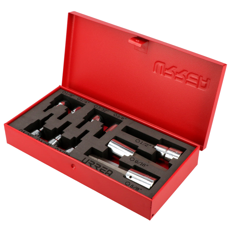 Juego de dados con punta hexagonal en pulgadas cuadro de 3/8" y 1/2", 11 piezas Urrea 5254H