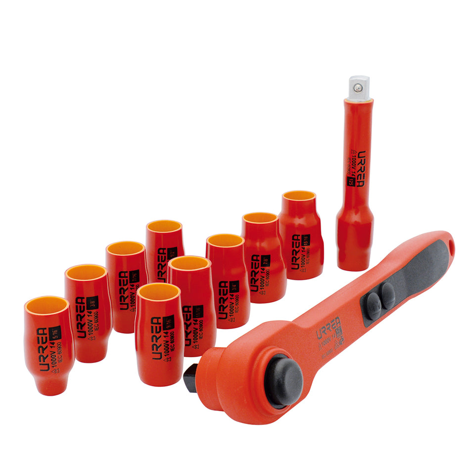 Juego de dados y accesorios cuadro de 1/2"  en pulgadas para 1000 V, 11 piezas Urrea 5400V