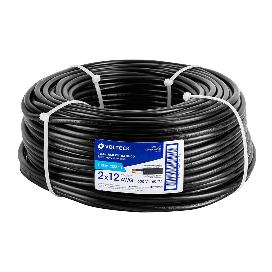 Metro de cable uso extra rudo 2 x 12 AWG