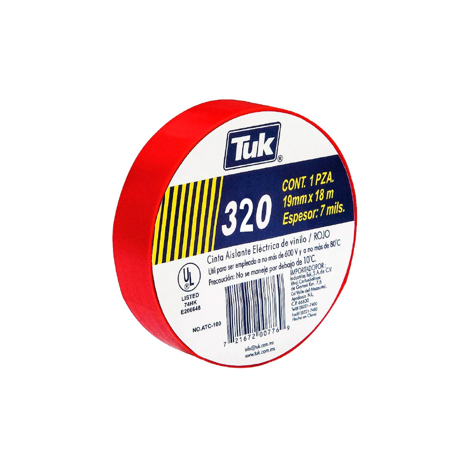 CINTA AISLANTE ELECTRICA ROJA 19MM X 18M TUK 345018