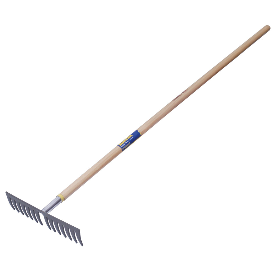 Rastrillo curvo para jardín con mango de madera 60", 16 dientes Surtek 130651