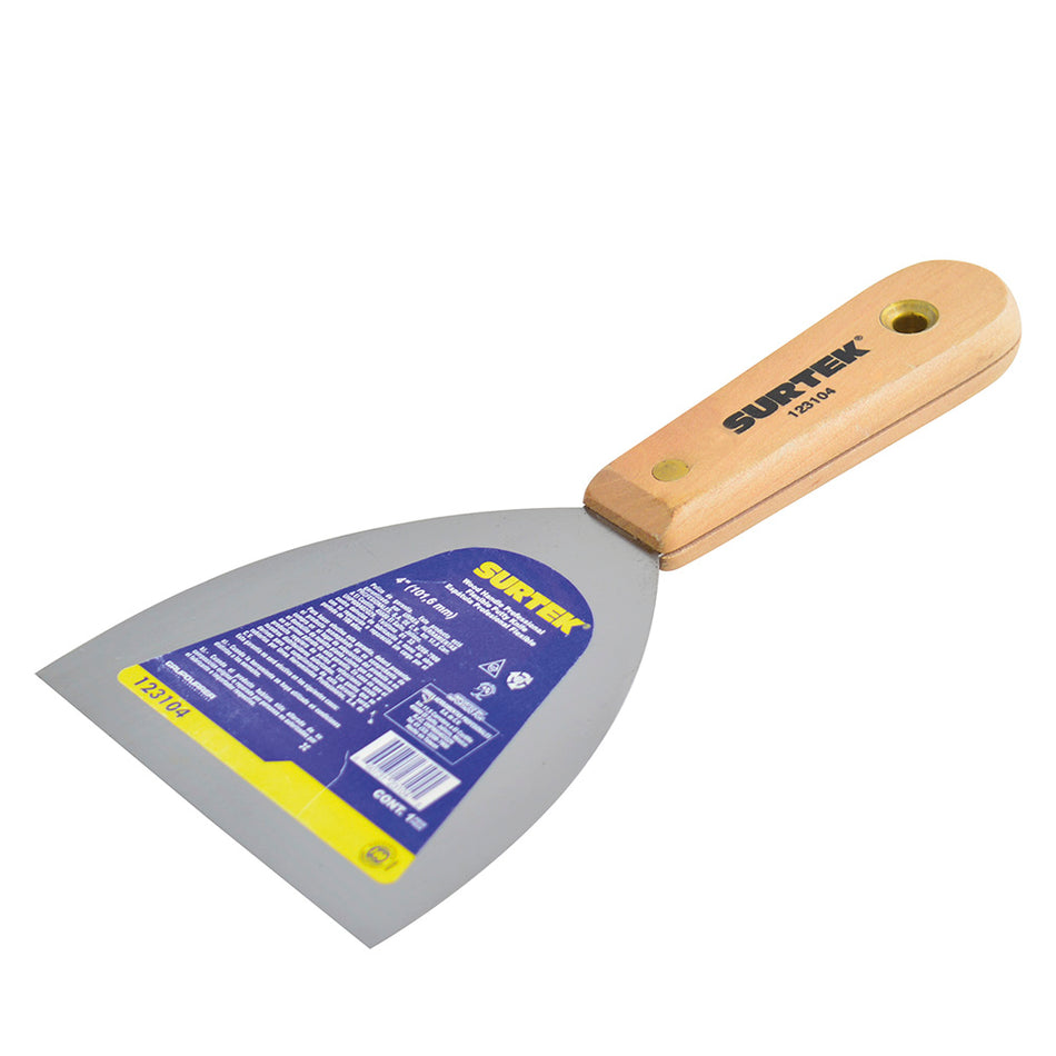 Espátula flexible de acero de alto carbón con mango de madera 4" Surtek 123104