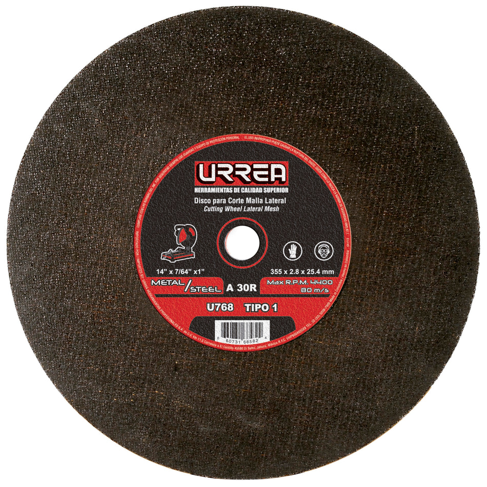 Disco abrasivo tipo 1 para metal 14" x 7/64" Urrea U758