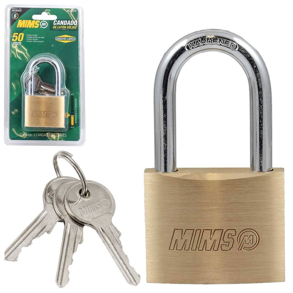 CANDADO DE LATÓN SÓLIDO 50MM G. LARGO C/