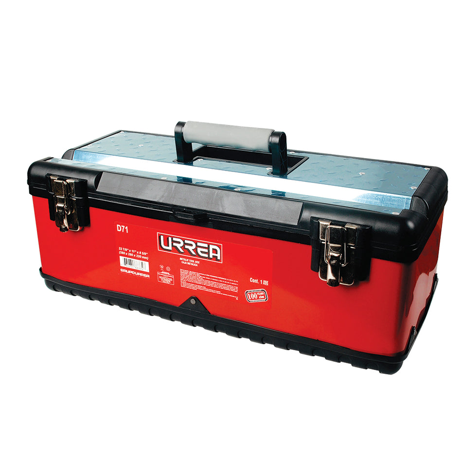 Caja portaherramientas metálica-plástica color rojo/negro 23" x 11" x 8" Urrea D71