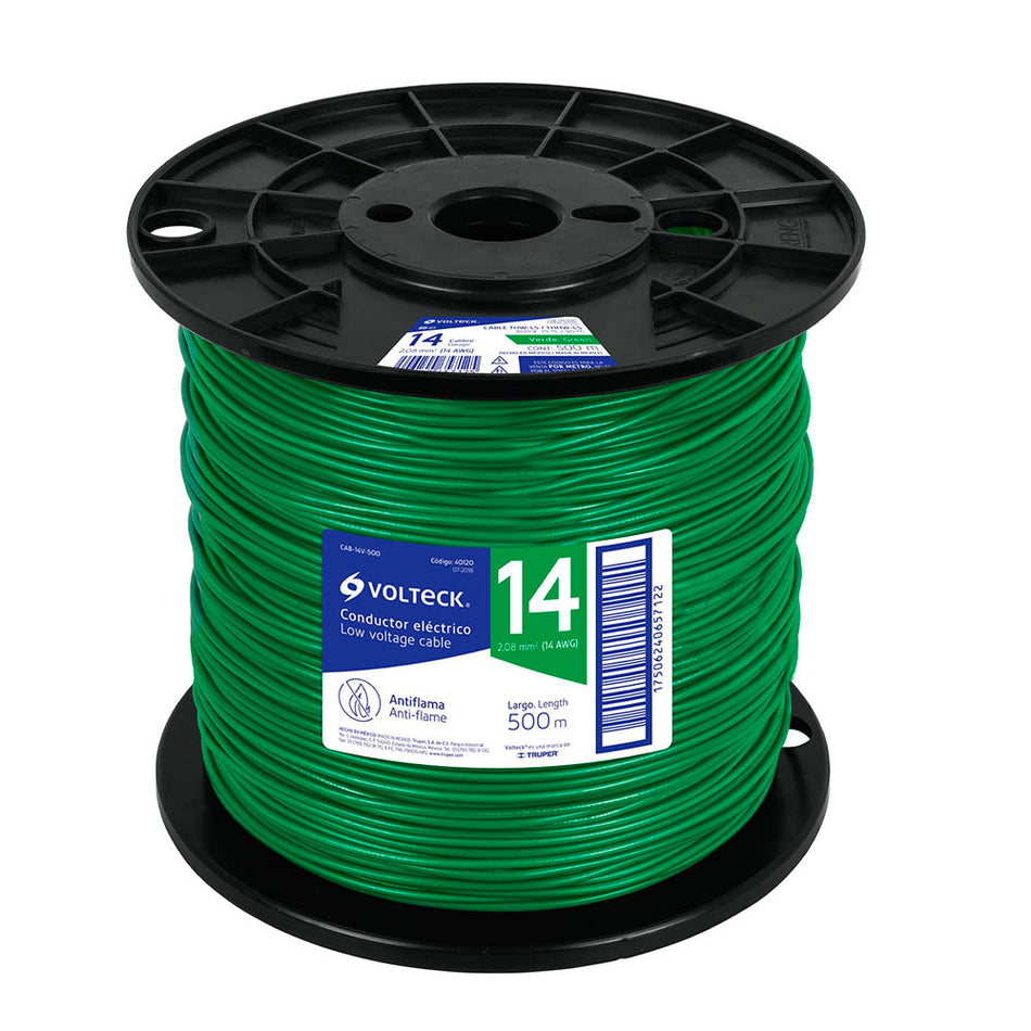 Metro de cable THHW-LS 14 AWG verde en c