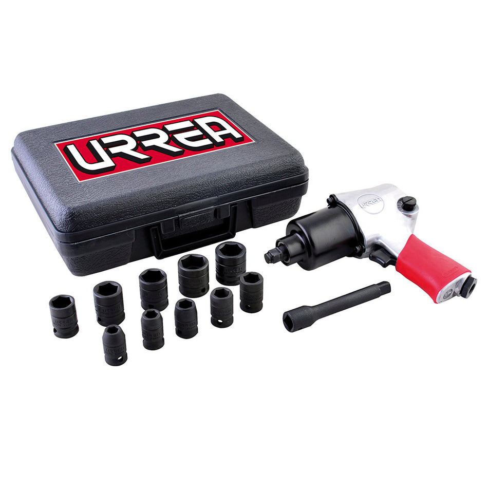 Juego de pistola de impacto neumática cuadro de 1/2" y accesorios en pulgadas, 13 piezas Urrea UP731K