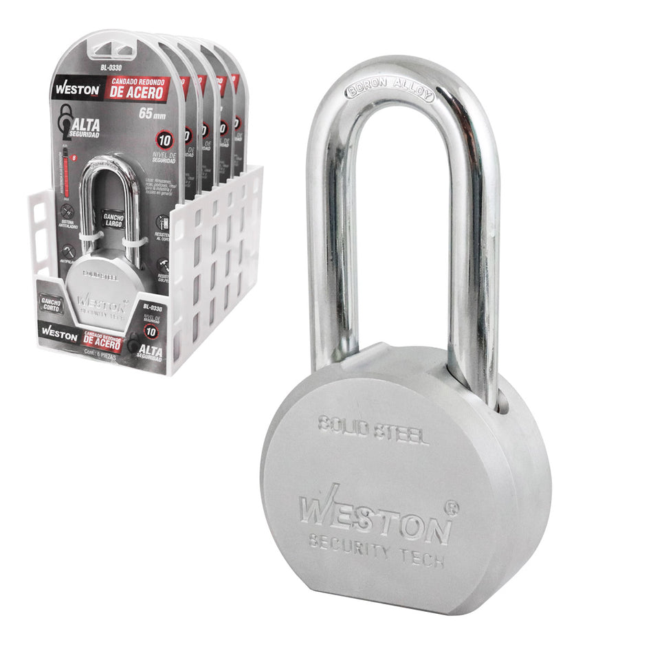 CANDADO REDONDO ACERO GANCHO BORO ALTA S