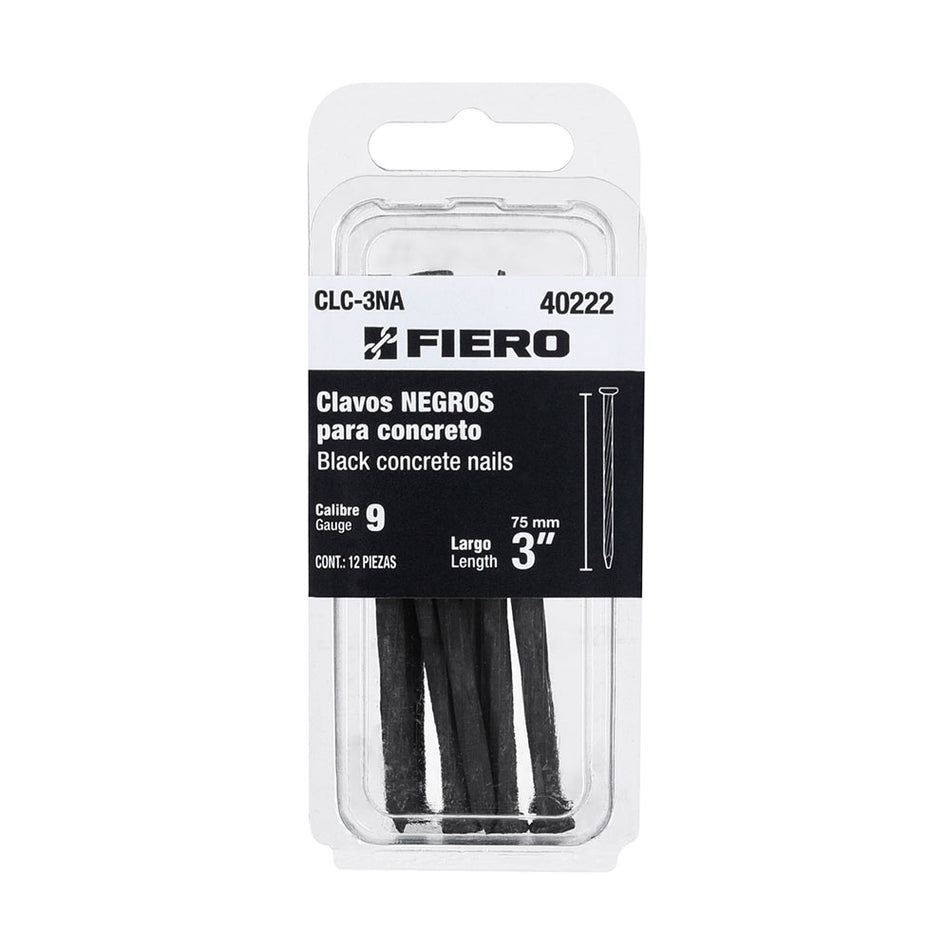 Blíster con 12 clavos negros para concre
