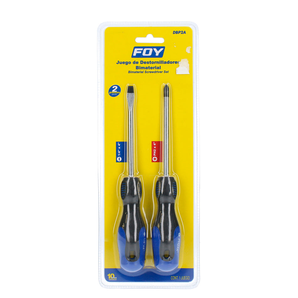 Juego de destornilladores con mango bimaterial combinados, 2 piezas en blíster Foy DBP2B
