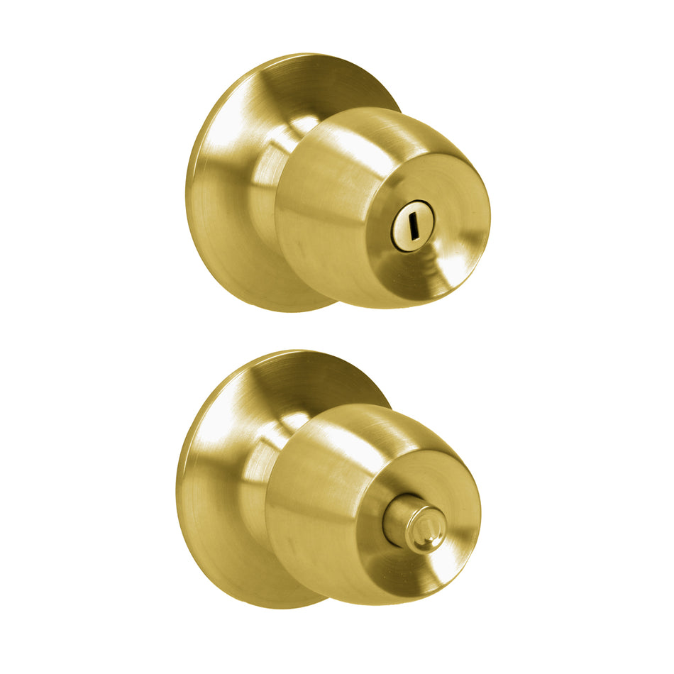 Pomo cilíndrico media copa función baño, latón brillante, llave estándar, blíster Prolok 39POP