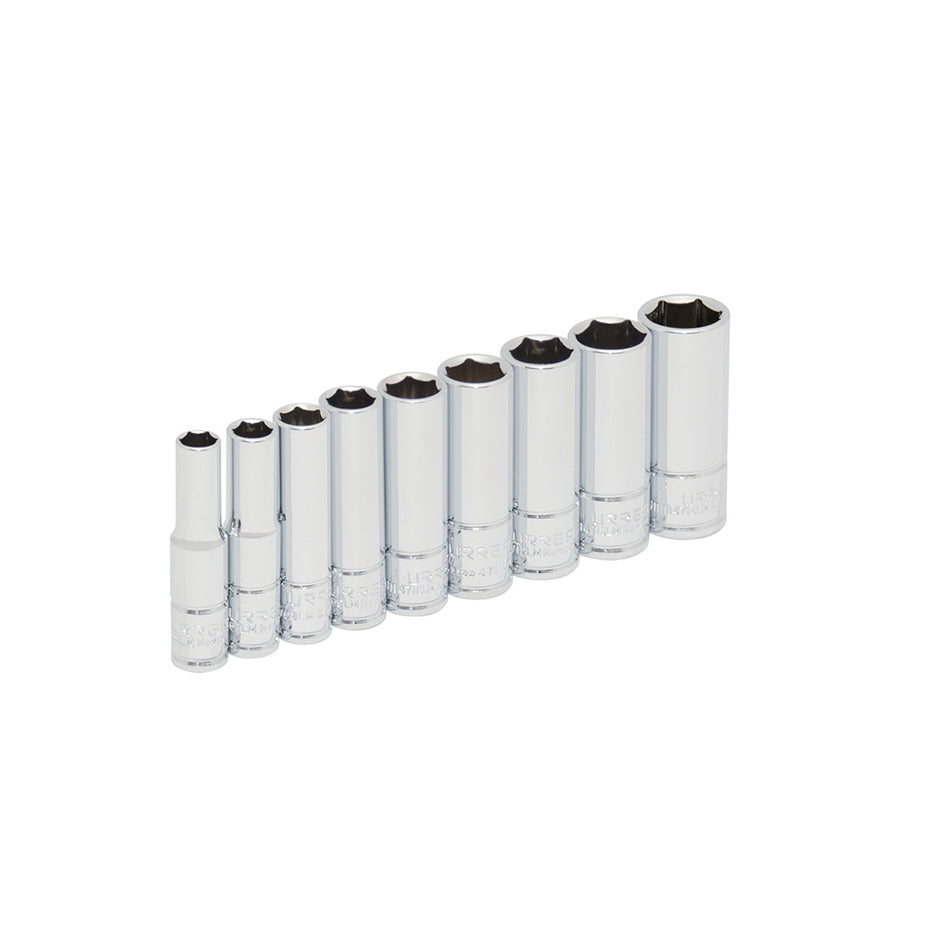 Juego de dados largos cuadro de 1/4", 6 puntas, métricos, 9 piezas Urrea 47202