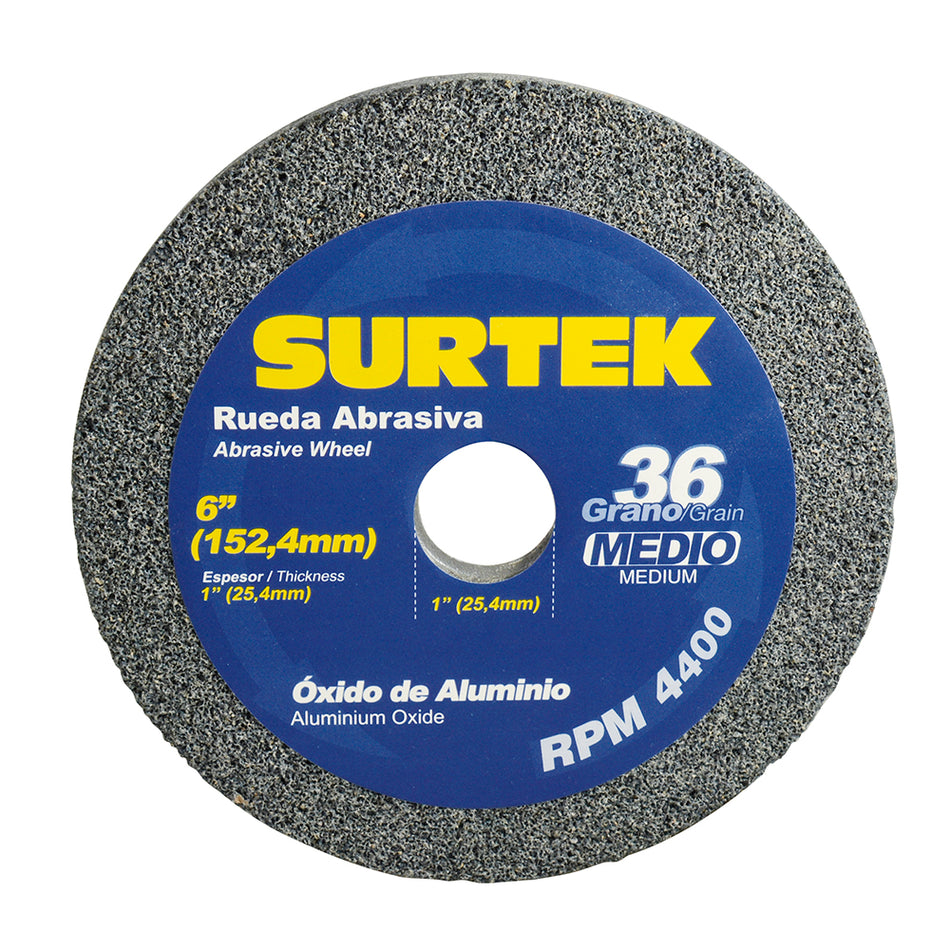 Rueda abrasiva de óxido de aluminio grano 36, 6" x 1" Surtek 128006