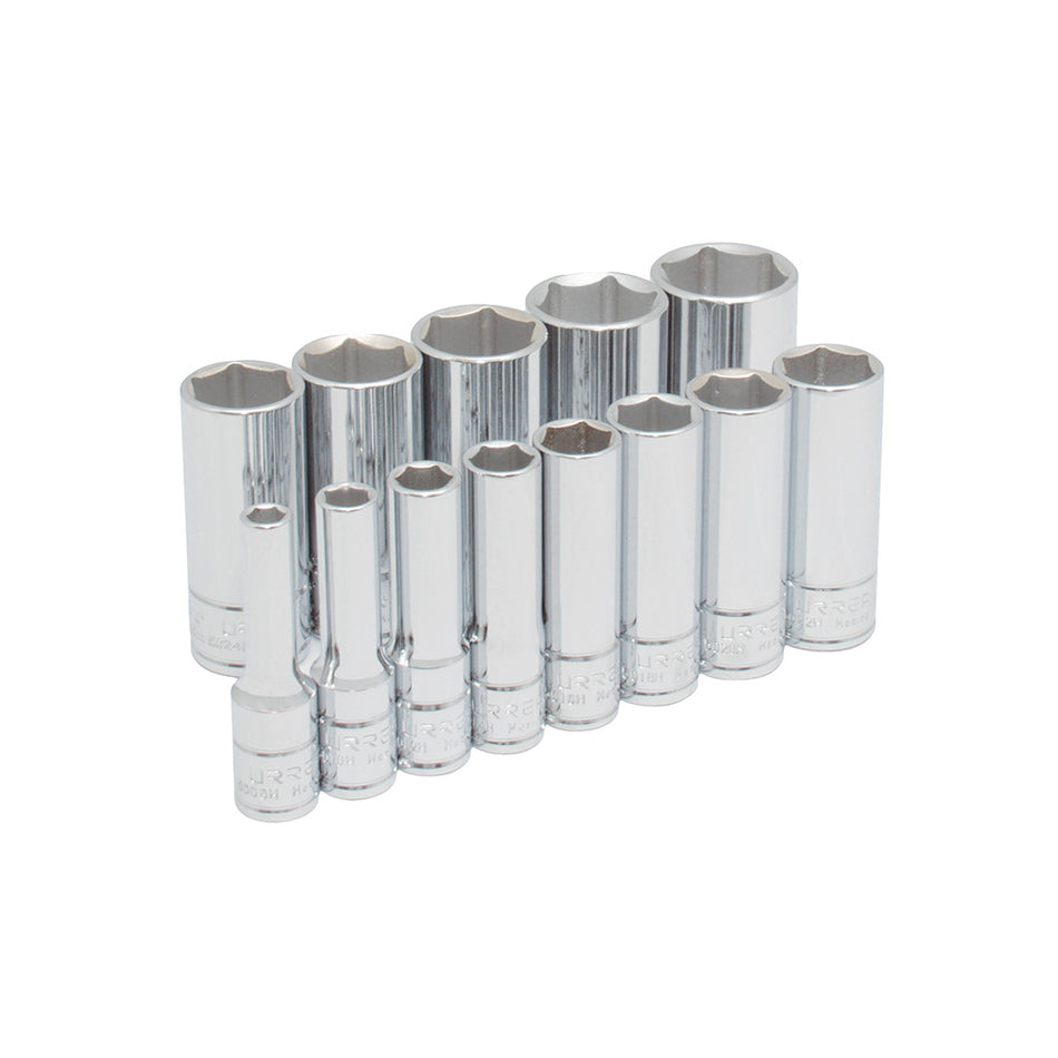 Juego de dados largos cuadro de 3/8", 6 puntas, en pulgadas, 13 piezas Urrea 52114