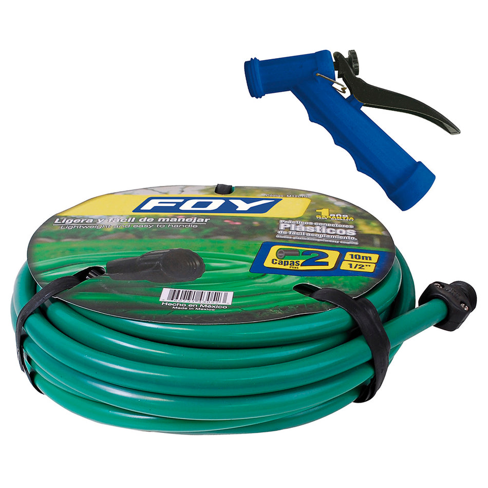 Manguera para jardín lisa con pistola para riego 2 capas 1/2", 10 m Foy M12PIM