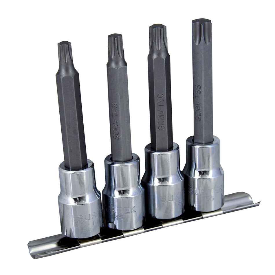 Juego de dados con punta larga torx cuadro de 1/2", 4 piezas Surtek F5800TL