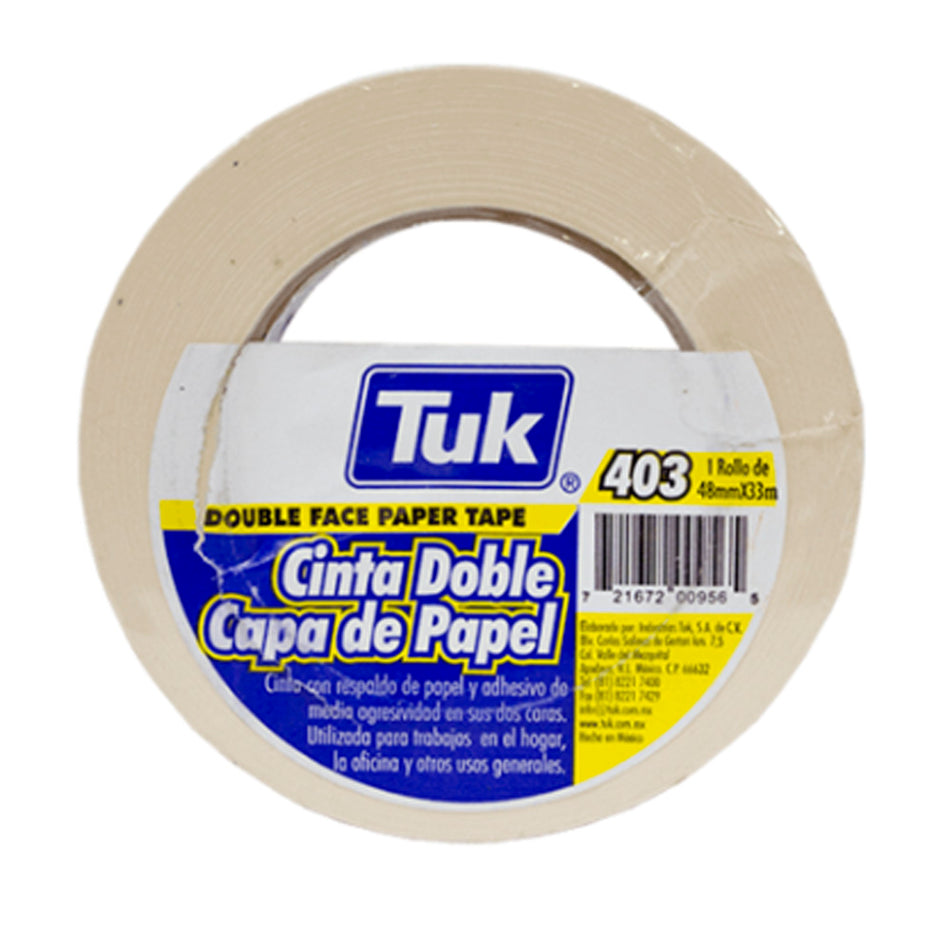 CINTA DOBLE CAPA DE PAPEL 24mm X 33mts, TUK 420305