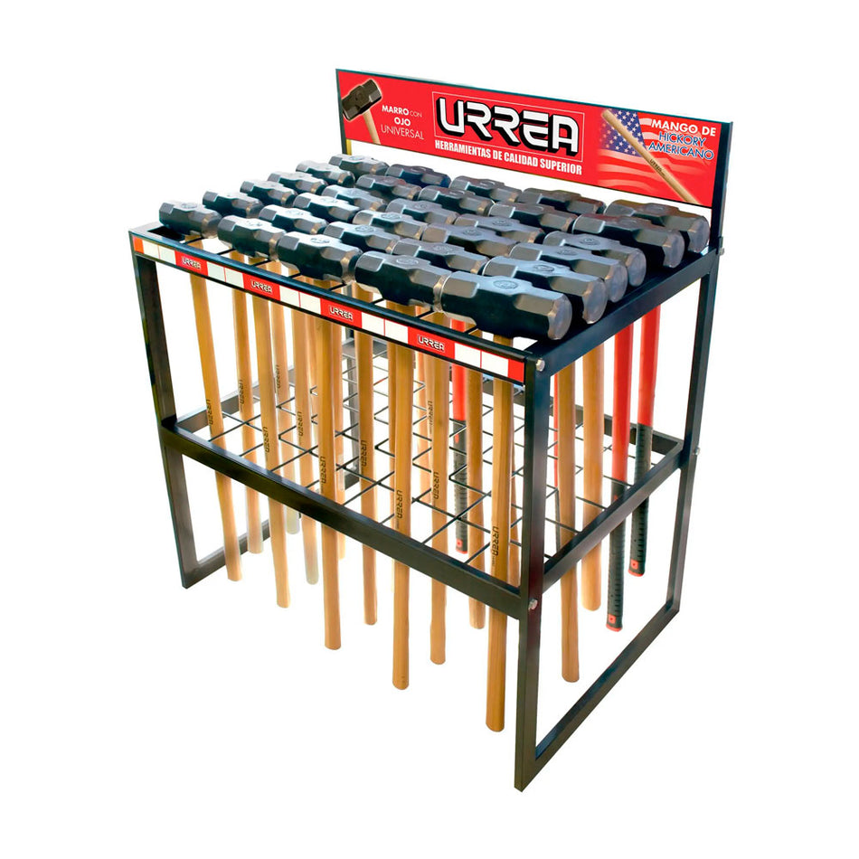 Rack con marros con mango de madera y fibra de vidrio, 30 piezas Urrea RMARRUC