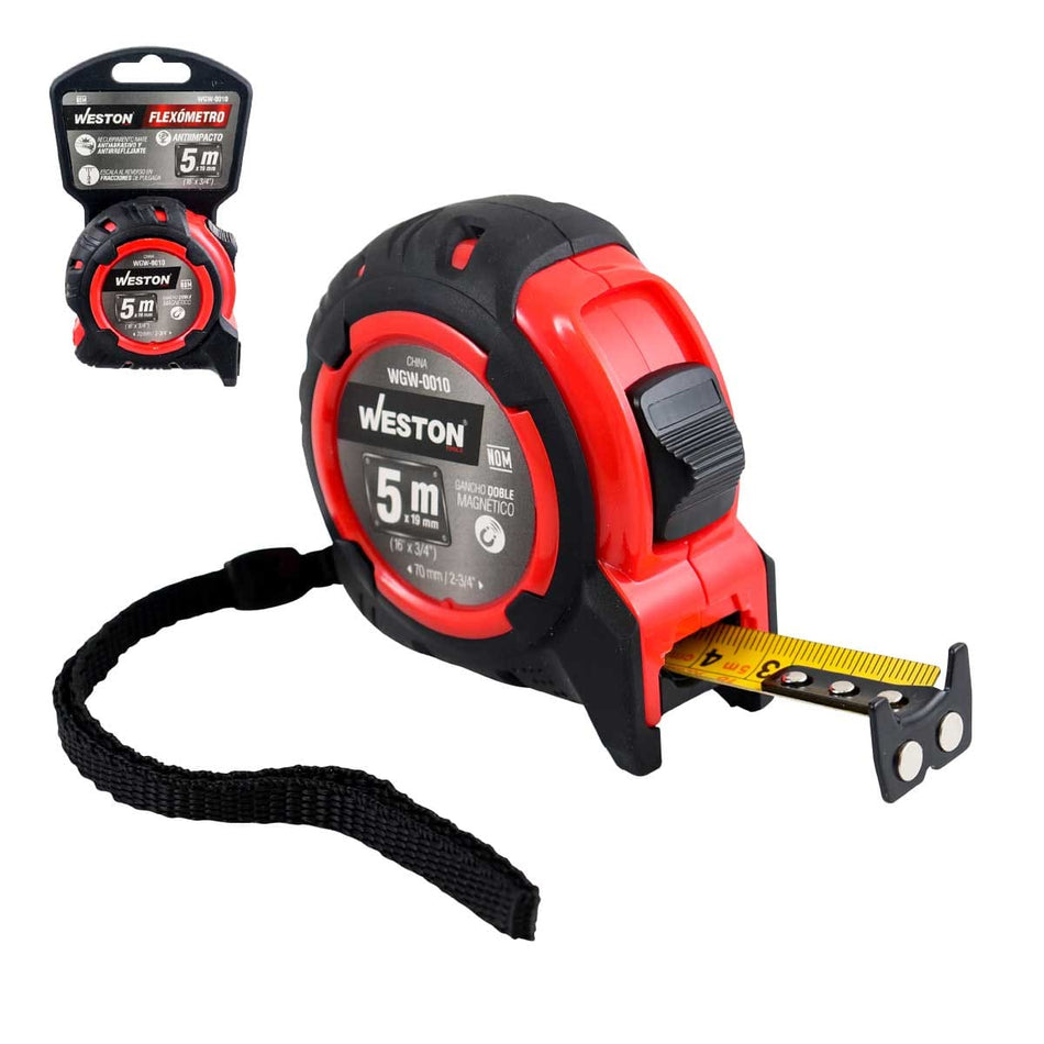FLEXOMETRO 5M X 19MM ROJO ANTI IMPACTO,