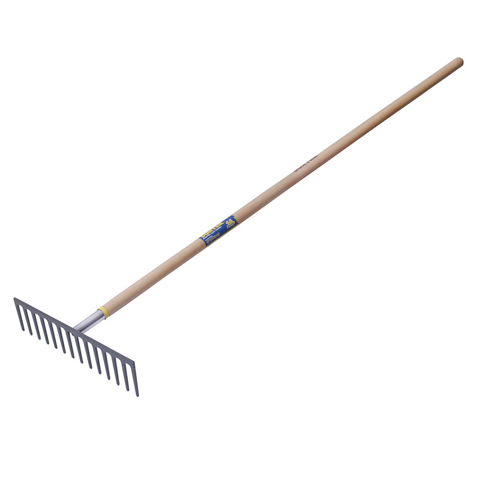 Rastrillo recto para asfalto con mango de madera 60", 14 dientes Surtek 130653