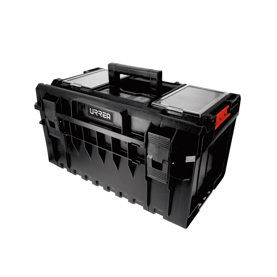 Caja portaherramientas plástica modular con compartimentos color negro 23" x 15" x 12" Urrea CPM12