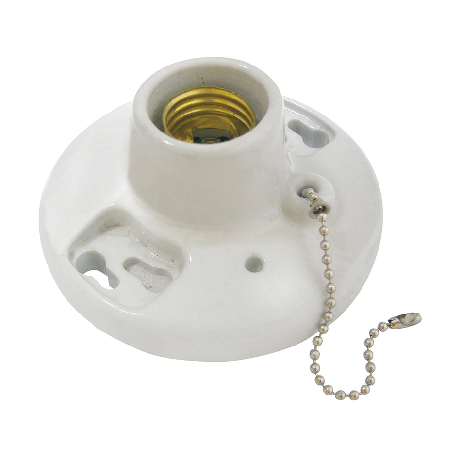 Portalámpara sencilla redonda de porcelana con cadena para techo 4.5", color blanco Surtek 136666
