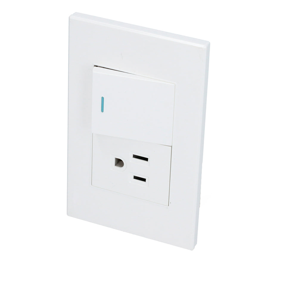 Placa 1 Interruptor 1 contacto 1/2, línea Premium, color blanco Surtek P624B