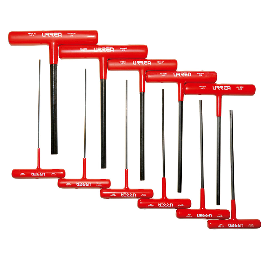 Juego de llaves hexagonales cortas tipo "T" ergonómicas, en pulgadas, 11 piezas en blíster Urrea 4967GP