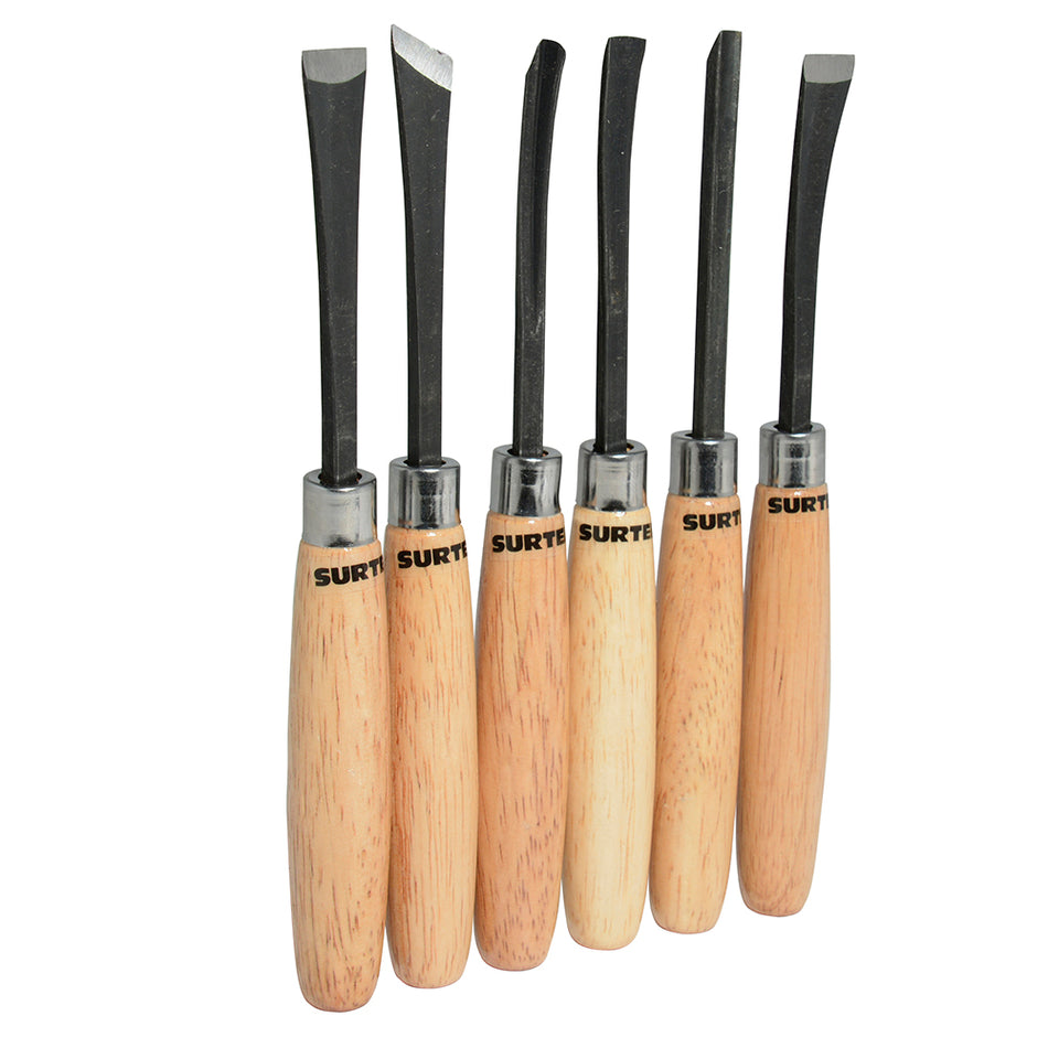 Juego de gurbias manuales con mango de madera, 6 piezas Surtek 120050