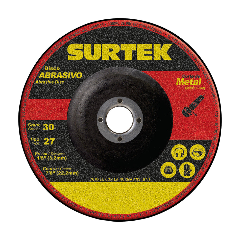Disco abrasivo tipo 27 para metal 9" x 1/8" Surtek 123327