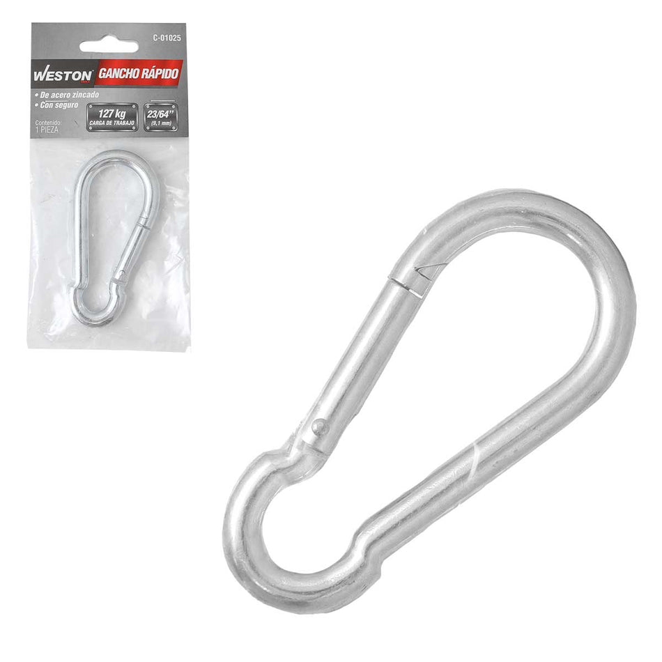 GANCHO RAPIDO ACERO C/SEGURO ZINC 9MM X