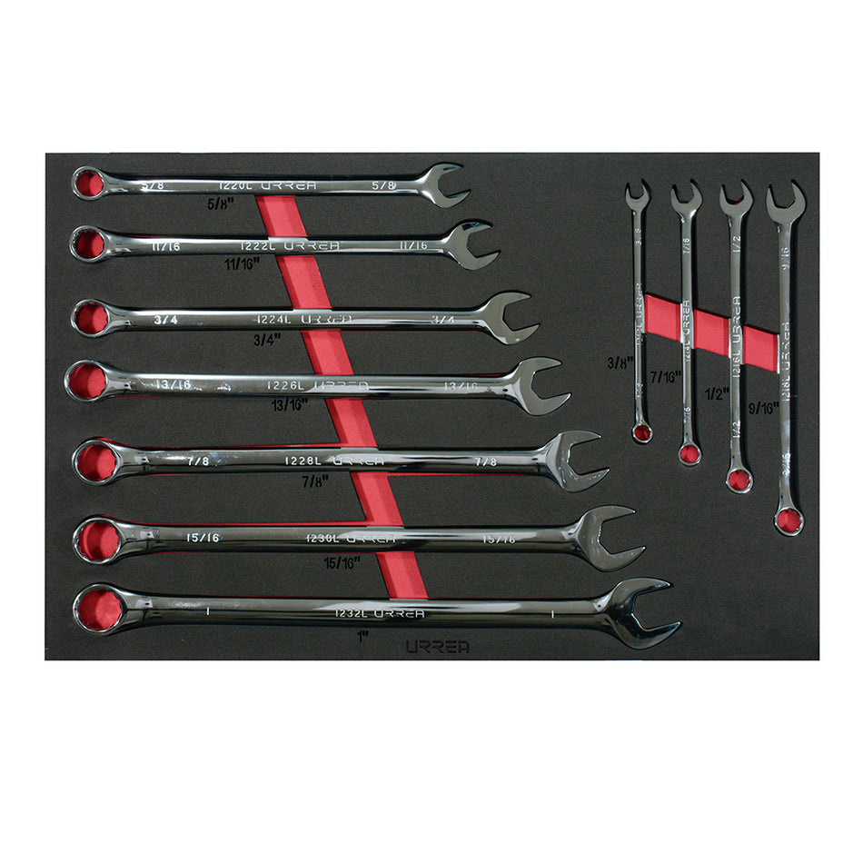 Juego de llaves combinadas extra largas en pulgadas 11 piezas, CH314-C Urrea CH314