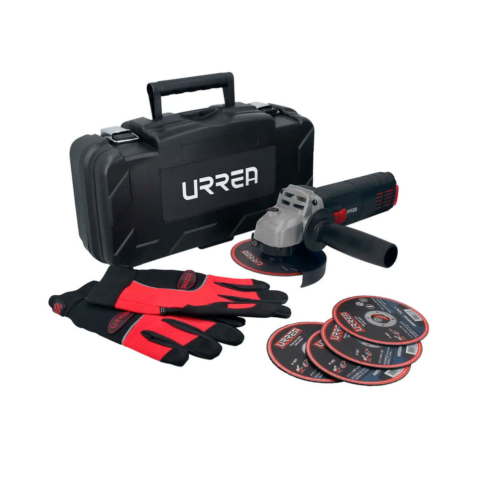 Juego de mini esmeriladora con accesorios 7 piezas, con caja plástica Urrea JP7
