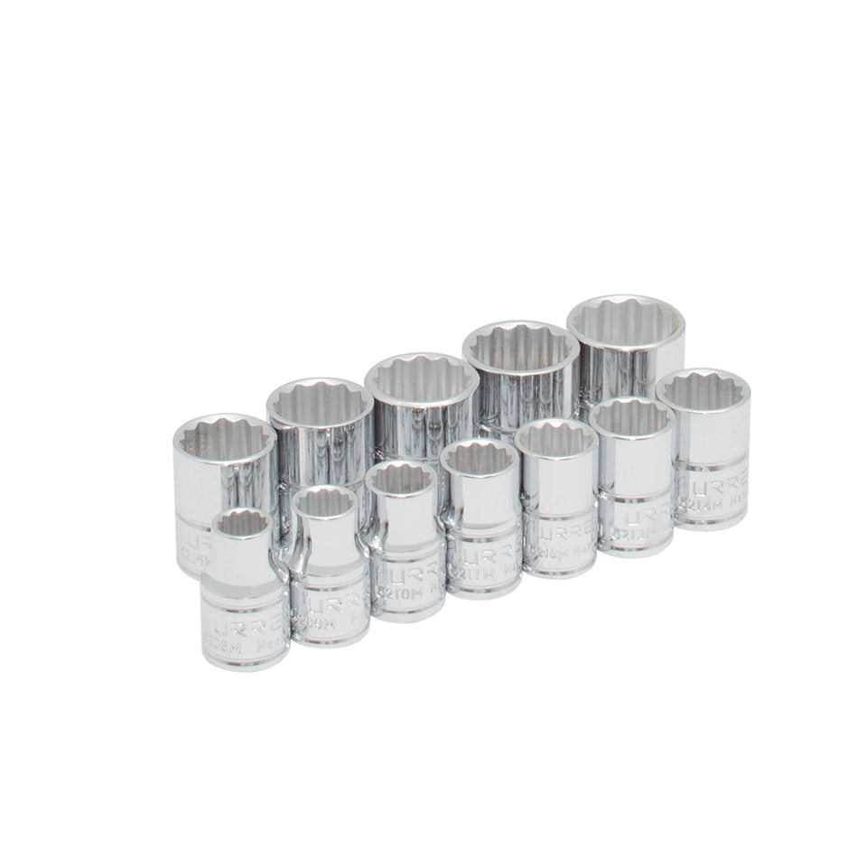 Juego de dados cuadro de 3/8", 12 puntas, métricos, 12 piezas Urrea 52216