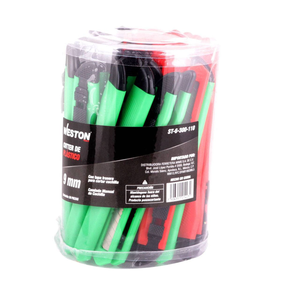 CÚTER PLASTICO 9MM - BOTE C/50 PZAS (PRE