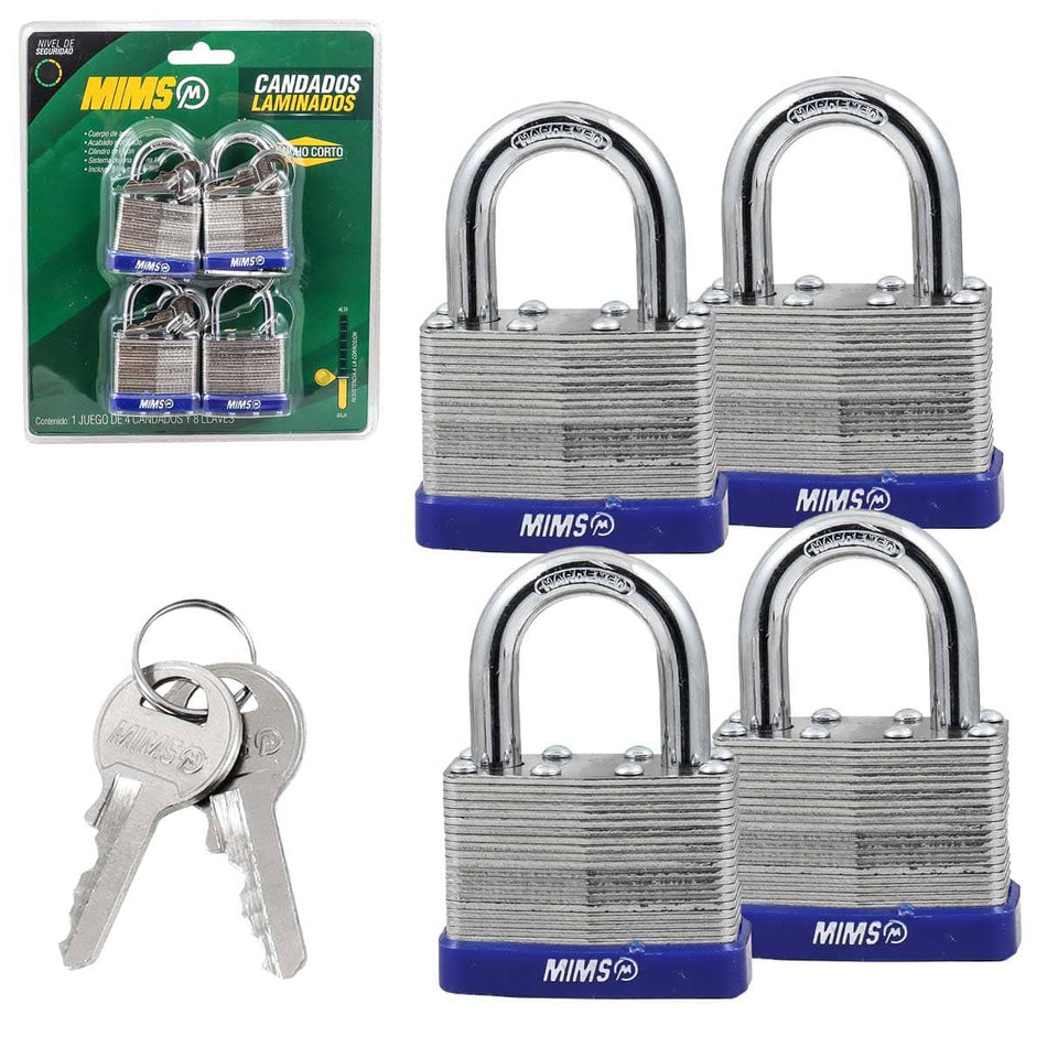 JGO. DE 4 CANDADOS DE ACERO CUERPO LAMIN