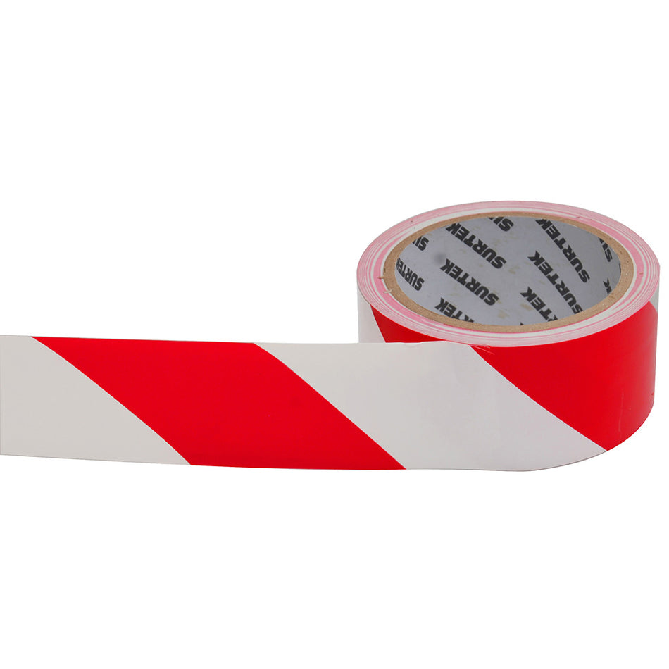 Cinta de señalización de adhesivo acrílico ancho 2" de 18 m, color blanco/rojo Surtek 138061
