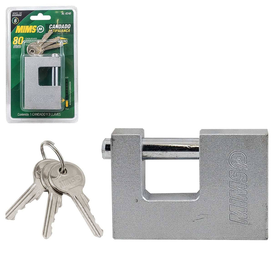 CANDADO ANTIPALANCA DE ACERO 80MM C/3 LL
