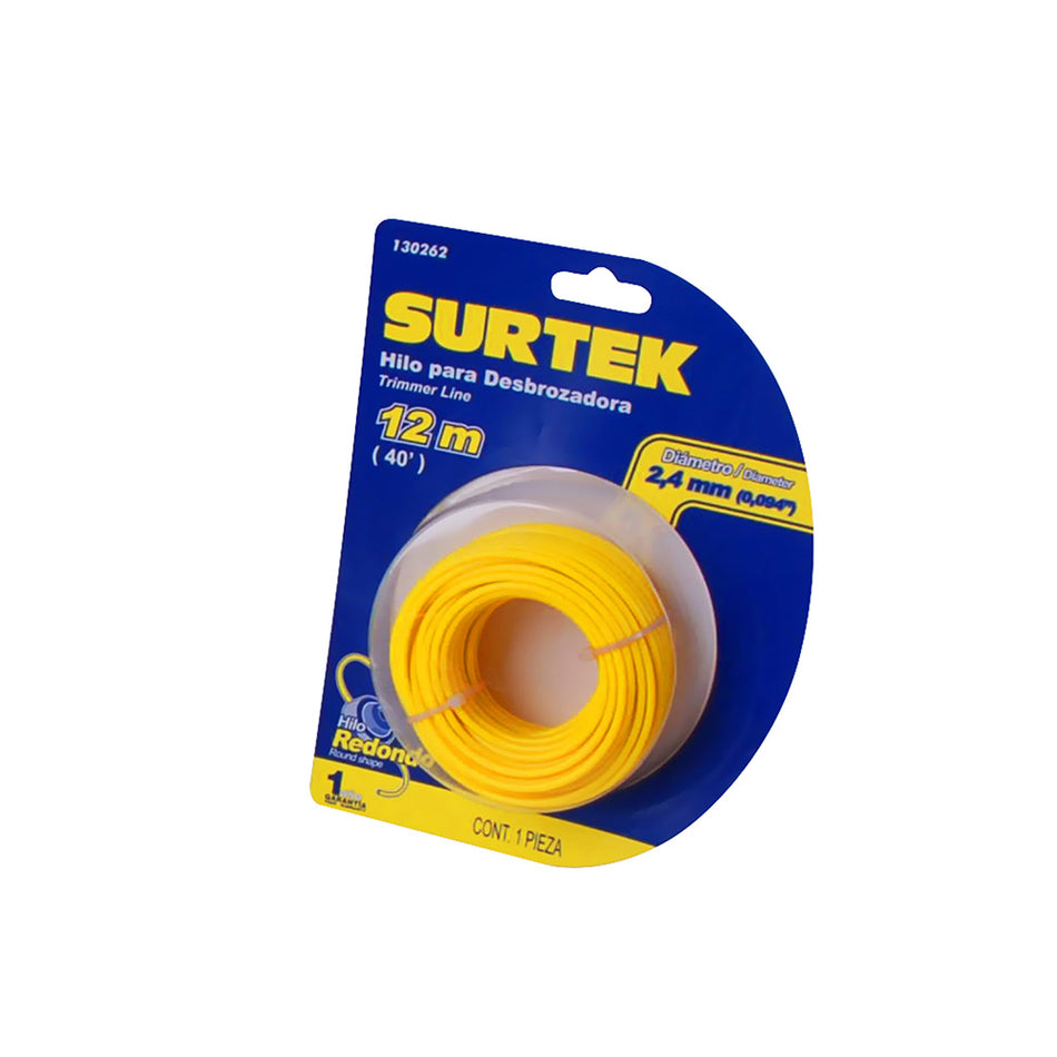 Nailon redondo para desbrozadora en blíster, 2.4 mm x 12 m Surtek 130262