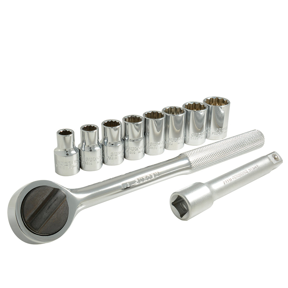 Juego de dados y accesorios cuadro de 1/2" en pulgadas, 10 piezas Surtek A01S