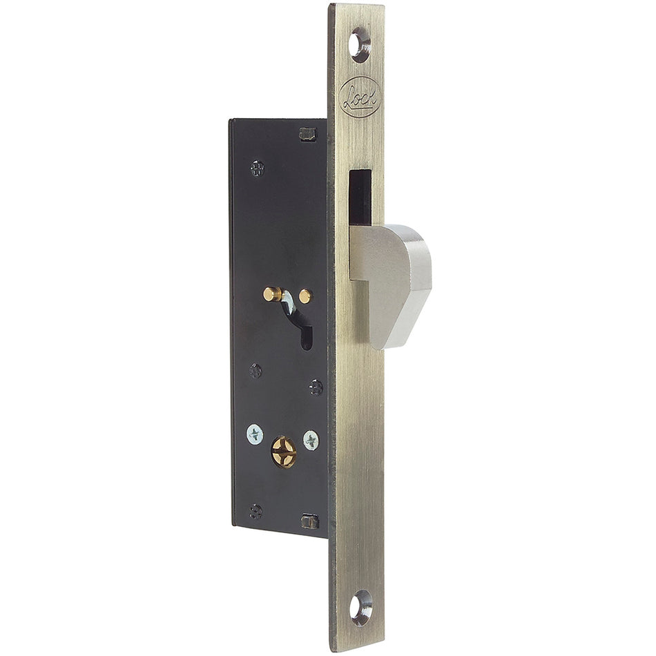 Cerrojo para embutir de gancho, latón antiguo, llave tetra, en caja Lock L2101