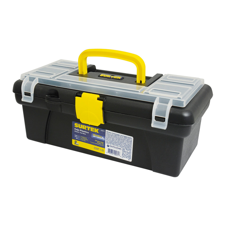 Caja portaherramientas plástica con broches plásticos y organizador color negro 12" x 6" x Surtek 125071