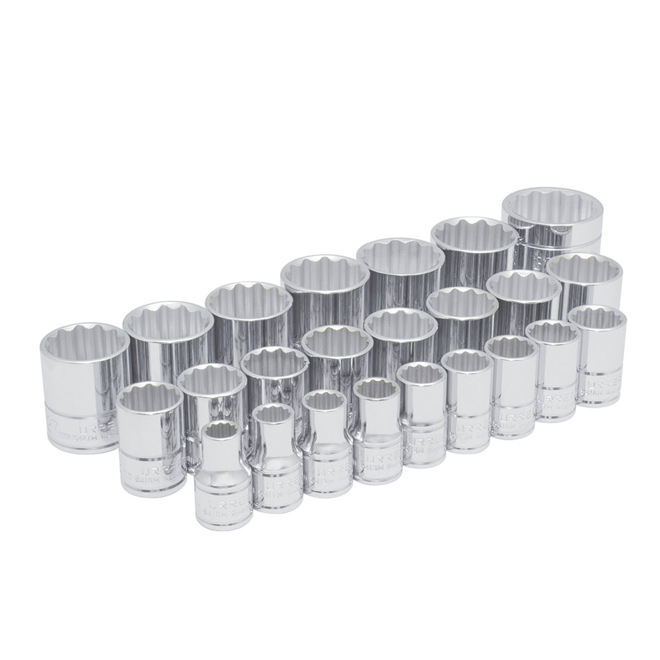 Juego de dados cuadro de 1/2", 12 puntas, métricos, 24 piezas Urrea 54211