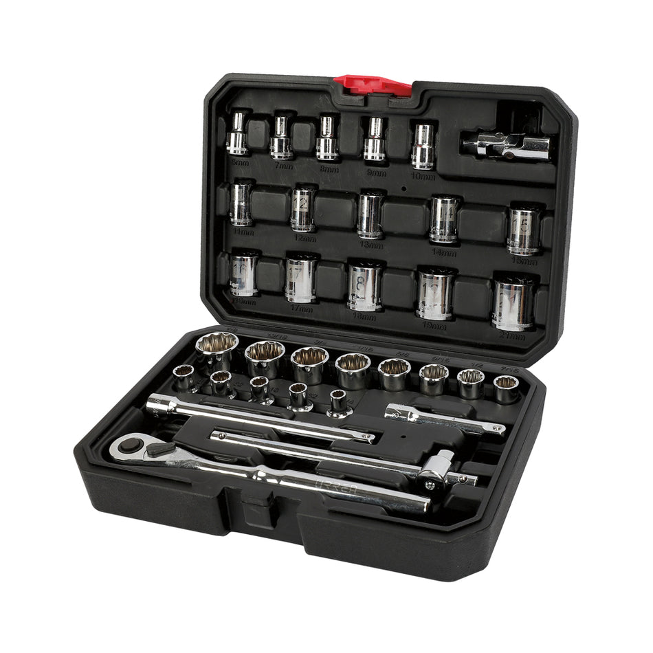 Juego de dados y accesorios cuadro de 3/8" combinado, 33 piezas Urrea 5200CB