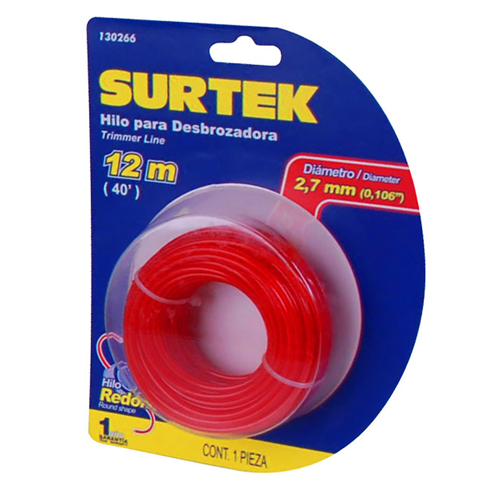 Nailon redondo para desbrozadora en blíster, 2.7 mm x 12 m Surtek 130266