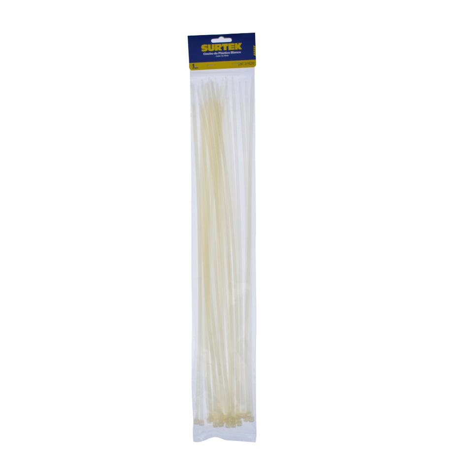 Cinchos plásticos 500 x 4.8 mm, tensión 27 kg de 25 piezas, color blanco Surtek 114218