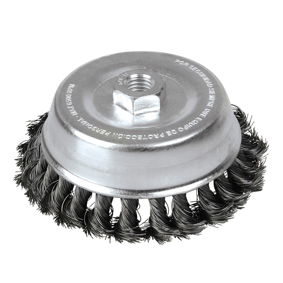 Carda copa trenzada alambre grueso 3" x 0.50 con rosca M14 Foy C308