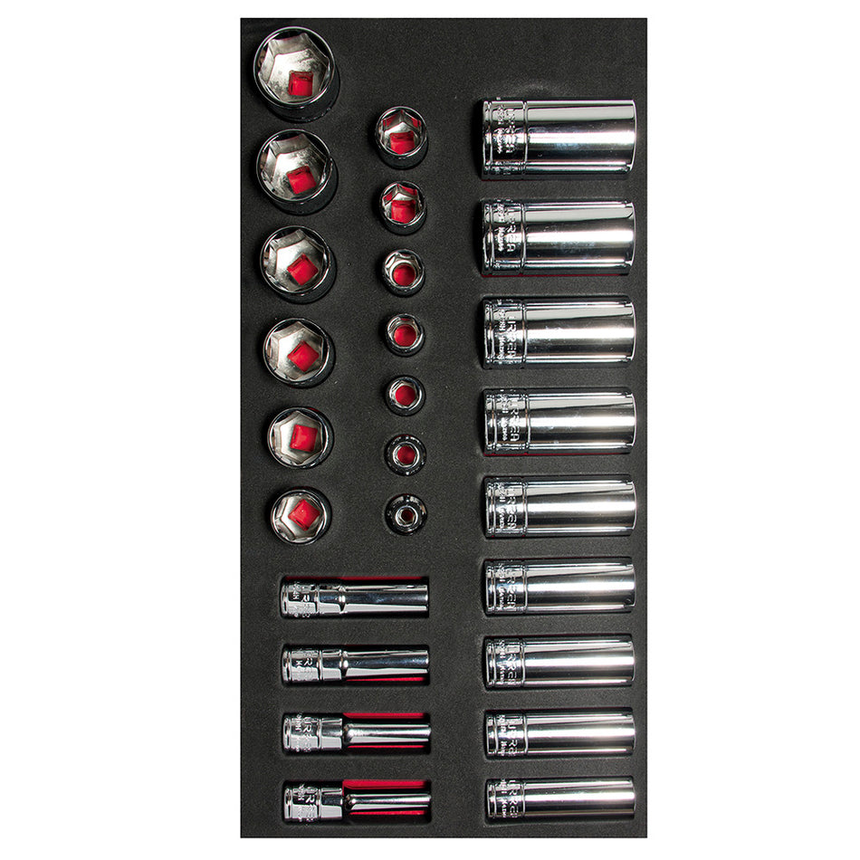 Juego de dados cortos y largos cuadro de 3/8" en pulgadas 26 piezas, CH106-C Urrea CH106